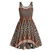 Vintage Bula Fiji Midi Dress Brown Tapa Masi Motif - Polynesian Pride