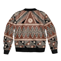 Vintage Bula Fiji Sleeve Zip Bomber Jacket Brown Tapa Masi Motif
