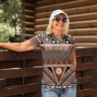 Vintage Bula Fiji Women Polo Shirt Brown Tapa Masi Motif LT9 - Polynesian Pride