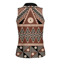 Vintage Bula Fiji Women Sleeveless Polo Shirt Brown Tapa Masi Motif LT9 - Polynesian Pride