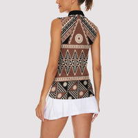 Vintage Bula Fiji Women Sleeveless Polo Shirt Brown Tapa Masi Motif LT9 - Polynesian Pride