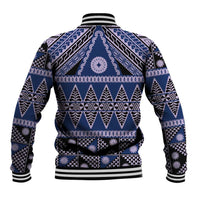 Vintage Bula Fiji Baseball Jacket Prussian Blue Tapa Masi Motif