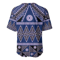 Vintage Bula Fiji Baseball Jersey Prussian Blue Tapa Masi Motif
