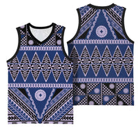Vintage Bula Fiji Basketball Jersey Prussian Blue Tapa Masi Motif - Polynesian Pride