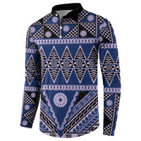 Vintage Bula Fiji Button Sweatshirt Prussian Blue Tapa Masi Motif