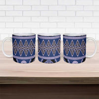 Vintage Bula Fiji Ceramic Mug Prussian Blue Tapa Masi Motif - Polynesian Pride