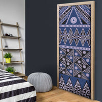 Vintage Bula Fiji Door Cover Prussian Blue Tapa Masi Motif - Polynesian Pride