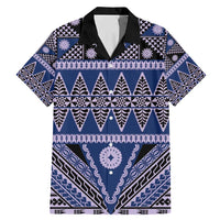 Vintage Bula Fiji Family Matching Mermaid Dress and Hawaiian Shirt Prussian Blue Tapa Masi Motif LT9 Dad's Shirt - Short Sleeve Blue - Polynesian Pride