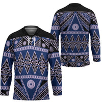 Vintage Bula Fiji Hockey Jersey Prussian Blue Tapa Masi Motif - Polynesian Pride