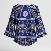 Vintage Bula Fiji Kimono Sleeve Blouse Prussian Blue Tapa Masi Motif - Polynesian Pride
