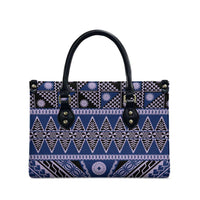 Vintage Bula Fiji Leather Bag Prussian Blue Tapa Masi Motif - Polynesian Pride