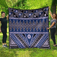 Vintage Bula Fiji Quilt Prussian Blue Tapa Masi Motif