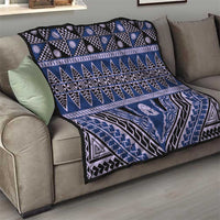 Vintage Bula Fiji Quilt Prussian Blue Tapa Masi Motif