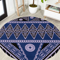 Vintage Bula Fiji Round Carpet Prussian Blue Tapa Masi Motif