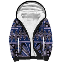 Vintage Bula Fiji Sherpa Hoodie Prussian Blue Tapa Masi Motif LT9 Unisex Blue - Polynesian Pride