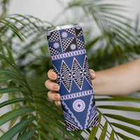Vintage Bula Fiji Skinny Tumbler Prussian Blue Tapa Masi Motif LT9 - Polynesian Pride