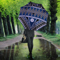 Vintage Bula Fiji Umbrella Prussian Blue Tapa Masi Motif - Polynesian Pride
