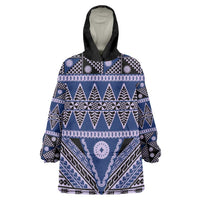 Vintage Bula Fiji Wearable Blanket Hoodie Prussian Blue Tapa Masi Motif LT9 One Size Blue - Polynesian Pride