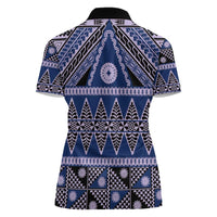Vintage Bula Fiji Women Polo Shirt Prussian Blue Tapa Masi Motif LT9 - Polynesian Pride