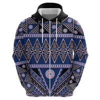Vintage Bula Fiji Zip Hoodie Prussian Blue Tapa Masi Motif