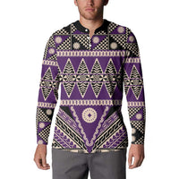 Vintage Bula Fiji Button Sweatshirt Purple Tapa Masi Motif