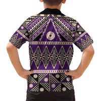Vintage Bula Fiji Family Matching Long Sleeve Bodycon Dress and Hawaiian Shirt Purple Tapa Masi Motif LT9 - Polynesian Pride