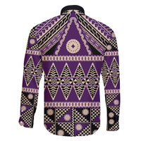 Vintage Bula Fiji Family Matching Off The Shoulder Long Sleeve Dress and Hawaiian Shirt Purple Tapa Masi Motif LT9 - Polynesian Pride