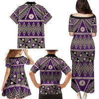 Vintage Bula Fiji Family Matching Puletasi and Hawaiian Shirt Purple Tapa Masi Motif LT9 - Polynesian Pride