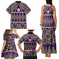 Vintage Bula Fiji Family Matching Tank Maxi Dress and Hawaiian Shirt Purple Tapa Masi Motif LT9 - Polynesian Pride