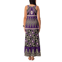 Vintage Bula Fiji Family Matching Tank Maxi Dress and Hawaiian Shirt Purple Tapa Masi Motif LT9 - Polynesian Pride