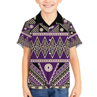 Vintage Bula Fiji Kid Hawaiian Shirt Purple Tapa Masi Motif LT9 Kid Purple - Polynesian Pride