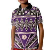 Vintage Bula Fiji Kid Polo Shirt Purple Tapa Masi Motif LT9 Kid Purple - Polynesian Pride