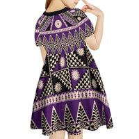 Vintage Bula Fiji Kid Short Sleeve Dress Purple Tapa Masi Motif LT9 - Polynesian Pride