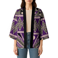 Vintage Bula Fiji Kimono Purple Tapa Masi Motif - Polynesian Pride