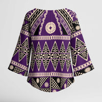 Vintage Bula Fiji Kimono Sleeve Blouse Purple Tapa Masi Motif - Polynesian Pride