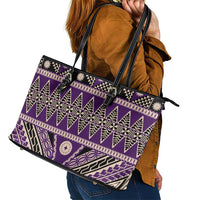 Vintage Bula Fiji Leather Tote Bag Purple Tapa Masi Motif