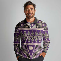 Vintage Bula Fiji Long Sleeve Polo Shirt Purple Tapa Masi Motif LT9 - Polynesian Pride