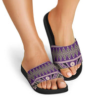 Vintage Bula Fiji Slide Sandals Purple Tapa Masi Motif - Polynesian Pride