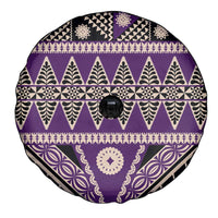 Vintage Bula Fiji Spare Tire Cover Purple Tapa Masi Motif LT9 - Polynesian Pride