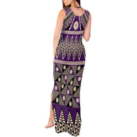 Vintage Bula Fiji Tank Maxi Dress Purple Tapa Masi Motif LT9 - Polynesian Pride