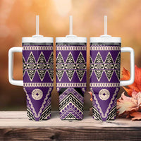 Vintage Bula Fiji Tumbler With Handle Purple Tapa Masi Motif
