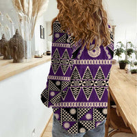 Vintage Bula Fiji Women Casual Shirt Purple Tapa Masi Motif LT9 - Polynesian Pride