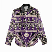 Vintage Bula Fiji Women Casual Shirt Purple Tapa Masi Motif LT9 - Polynesian Pride