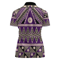 Vintage Bula Fiji Women Polo Shirt Purple Tapa Masi Motif LT9 - Polynesian Pride