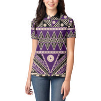 Vintage Bula Fiji Women Polo Shirt Purple Tapa Masi Motif LT9 - Polynesian Pride