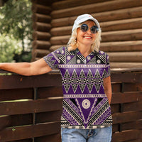 Vintage Bula Fiji Women Polo Shirt Purple Tapa Masi Motif LT9 - Polynesian Pride