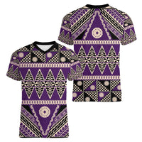 Vintage Bula Fiji Women V-Neck T-Shirt Purple Tapa Masi Motif LT9 - Polynesian Pride