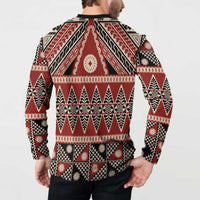 Vintage Bula Fiji Button Sweatshirt Red Tapa Masi Motif
