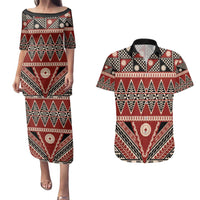 Vintage Bula Fiji Couples Matching Puletasi and Hawaiian Shirt Red Tapa Masi Motif LT9 Red - Polynesian Pride