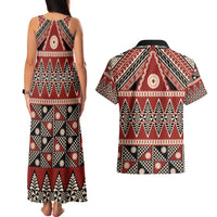 Vintage Bula Fiji Couples Matching Tank Maxi Dress and Hawaiian Shirt Red Tapa Masi Motif LT9 - Polynesian Pride